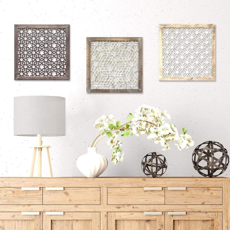 Walls Wood Wall Decor - 16" X 1" X 16" 1Pc Gray Wood Framed Laser-Cut Wall Decor HomeRoots