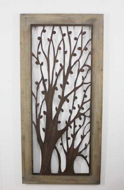 Walls Wood Wall Decor - 26.5" x 55.5" x 1.75" Brown, Wood, Metal Tree Pattern - Wall Plaque HomeRoots