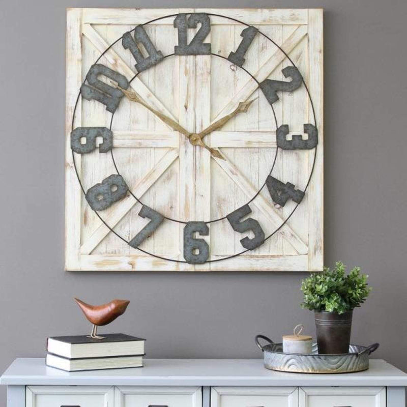 Walls Wood Wall Decor - 31.5" X 1.38" X 31.5" Distressed White Rustic Farmhouse Wall Clock HomeRoots