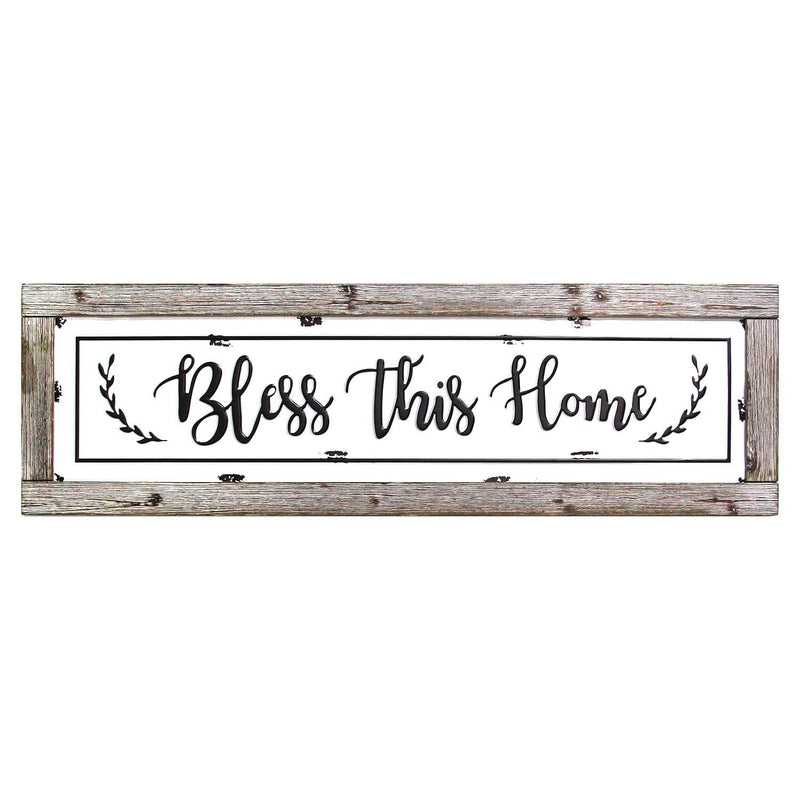 Walls Wood Wall Decor - 35.63" X 0.07" X 10.83" Bless This Home Framed Enamel Sign Wall Decor HomeRoots