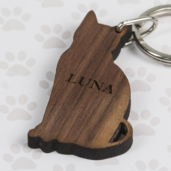 Custom Keychains Walnut Wood Cat Shaped Keyring