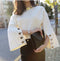 Warm Flare Sleeve Split Sleeves Sweater Top-White-L-JadeMoghul Inc.