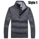 Warm Thick Velvet Cashmere Sweater For Men / Winter Zipper Stand Collar Knitwear-Style1 Dark Gray-S-JadeMoghul Inc.