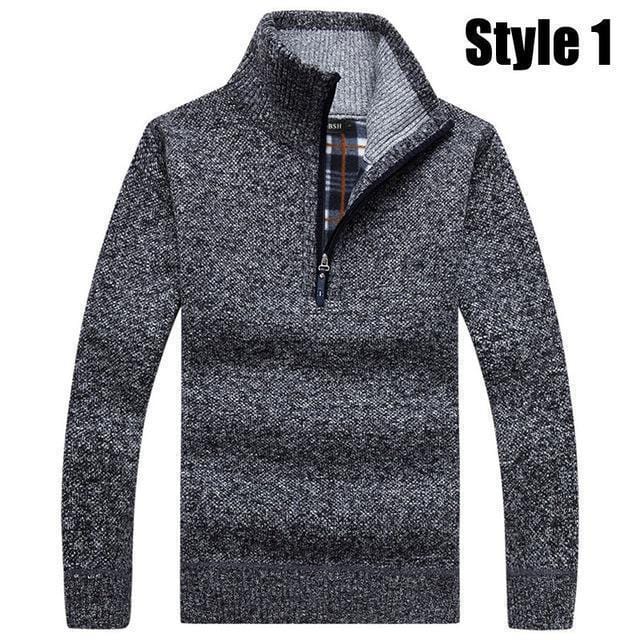 Warm Thick Velvet Cashmere Sweater For Men / Winter Zipper Stand Collar Knitwear-Style1 Dark Gray-S-JadeMoghul Inc.
