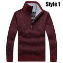 Warm Thick Velvet Cashmere Sweater For Men / Winter Zipper Stand Collar Knitwear-Style1 Red-S-JadeMoghul Inc.