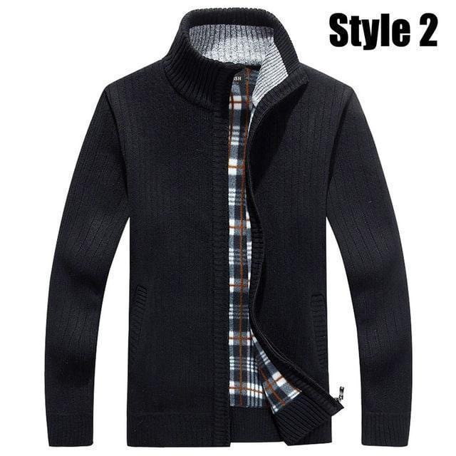 Warm Thick Velvet Cashmere Sweater For Men / Winter Zipper Stand Collar Knitwear-Style2 Black-S-JadeMoghul Inc.