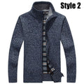 Warm Thick Velvet Cashmere Sweater For Men / Winter Zipper Stand Collar Knitwear-Style2 Blue-S-JadeMoghul Inc.