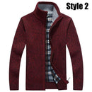 Warm Thick Velvet Cashmere Sweater For Men / Winter Zipper Stand Collar Knitwear-Style2 Red-S-JadeMoghul Inc.