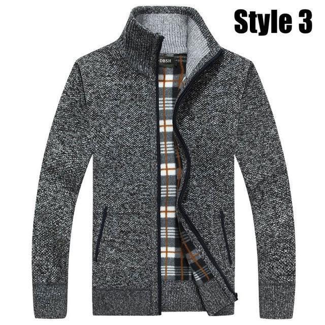 Warm Thick Velvet Cashmere Sweater For Men / Winter Zipper Stand Collar Knitwear-Style3 Dark Gray-S-JadeMoghul Inc.