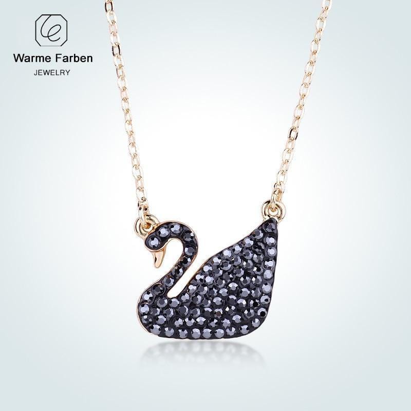 WARME FARBEN Swarovski Necklace 925 Sterling Sliver Women Pendant Necklace Classic Black Crystal Swan Pendant Fine Jewelry Gift--JadeMoghul Inc.