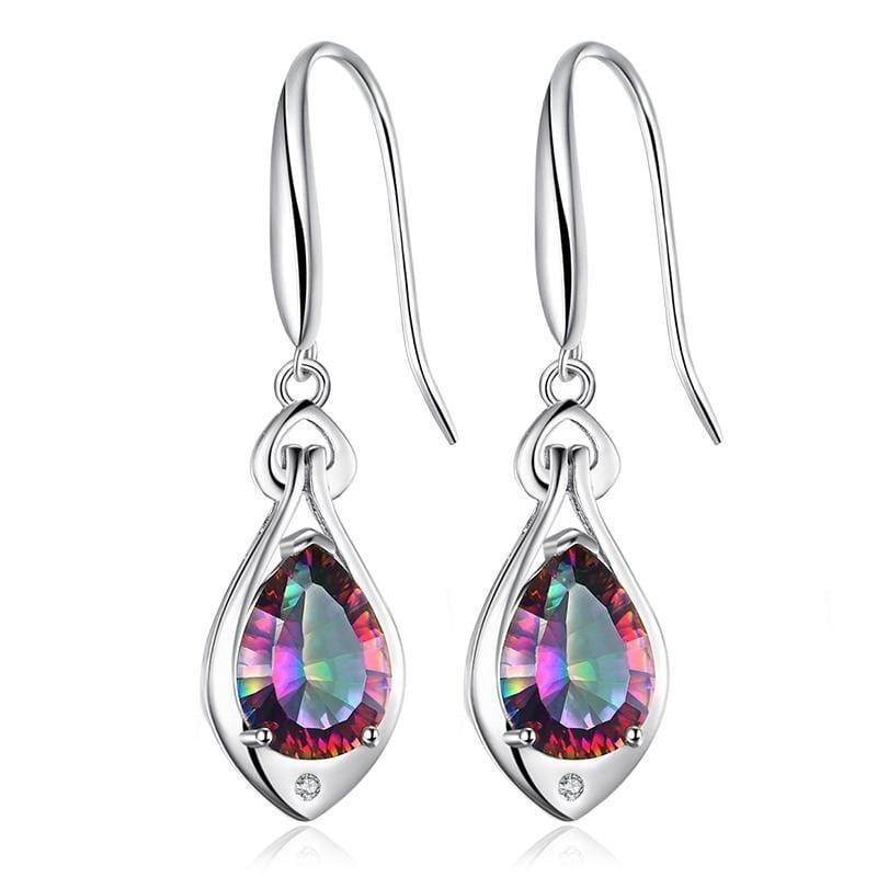 Water Drop 6.8ct Rainbow Fire Mystic Topaz Dangle Earrings--JadeMoghul Inc.