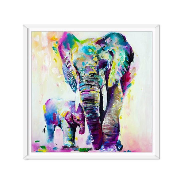 Watercolor Art Printed Elephant With Son Canvas Painting Poster Anime Wall Picture For Living Room Bedroom Unframed Decoration-40x40cm-JadeMoghul Inc.