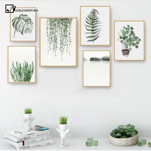 Watercolor Plant Leaves Poster Print Landscape Wall Art Canvas Painting Picture for Living Room Home Decor Cactus Decoration-13x18cm No Frame-Picture 1-JadeMoghul Inc.