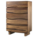 Wave Front Five Drawers Wooden Chest with Hidden Drawer Pull, Natural Brown-Cabinets and storage chests-Brown-Wood-JadeMoghul Inc.