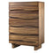 Wave Front Five Drawers Wooden Chest with Hidden Drawer Pull, Natural Brown-Cabinets and storage chests-Brown-Wood-JadeMoghul Inc.