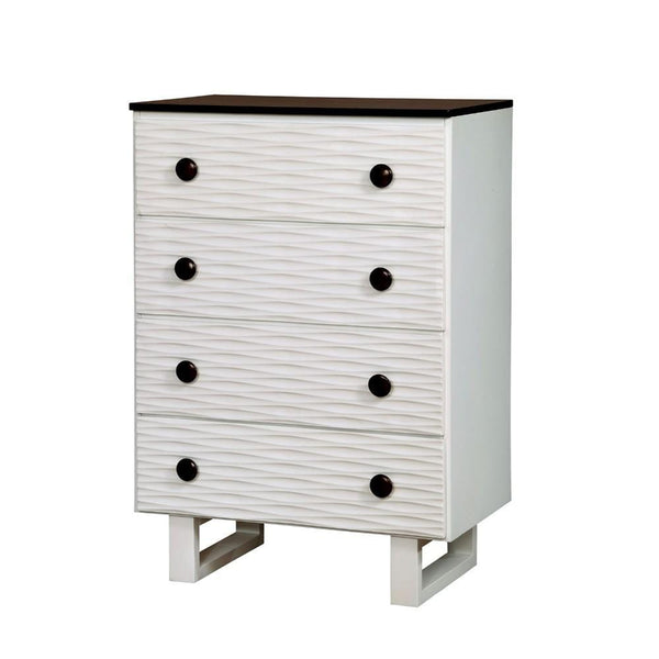 Wave Textured Wooden Chest In White and Dark Walnut Brown-Storage Chests-Brown and White-Solid Wood Wood Veneer & Others-JadeMoghul Inc.