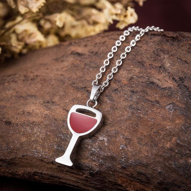 WAWFROK 2017 Fashion Women Wine Glass Necklace Pendant Stainless Steel Hook Necklace Unique Design Jewelry-Light Yellow Color-45cm-JadeMoghul Inc.