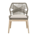 Weave Design Outdoor Dining Chair With Loose Seat Cushion, Gray, Set Of Two-Dining Chairs-Gray, Brown-Teak Wood Rope and Fabric-JadeMoghul Inc.