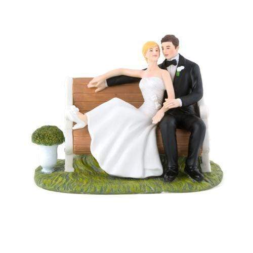 Wedding Cake Toppers Sitting Pretty on a Park Bench  Couple Figurine (Pack of 1) JM Weddings