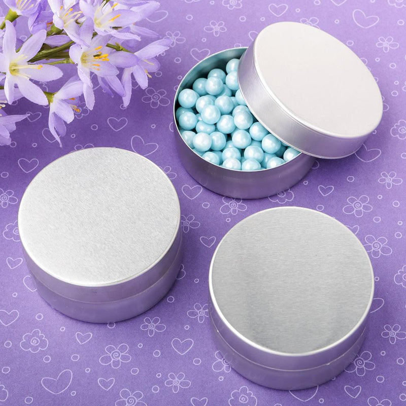 Wedding Candy Buffet Accessories Perfectly Plain Collection brushed silver metal mint tin with solid silver metal brushed top Fashioncraft