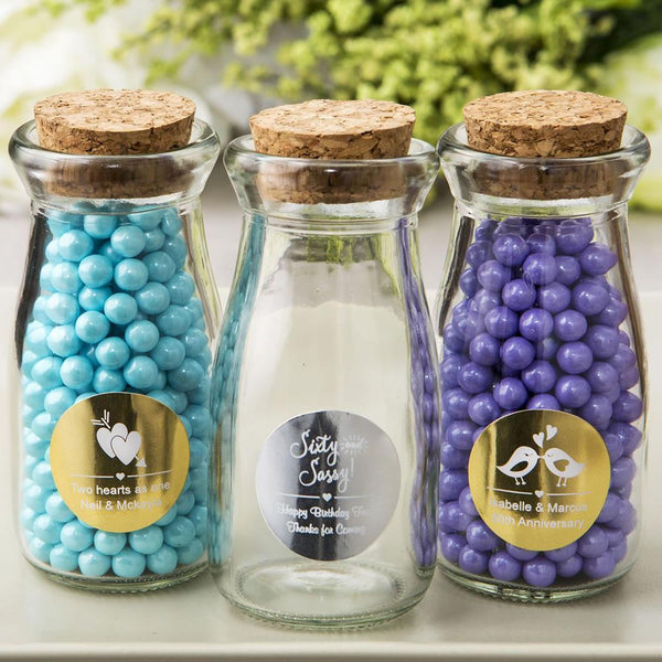 Wedding Candy Buffet Accessories personalized metallics collection Vintage Glass Milk Bottle With Round Cork Top Fashioncraft