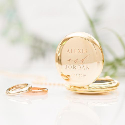 Wedding Ceremony Accessories Personalized Pocket Wedding Ring Holder with Chain - Modern Couple Etching Gold (Pack of 1) Weddingstar