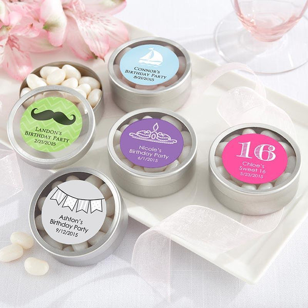 Wedding Ceremony Accessories Personalized Silver Round Candy Tin - "Simply Sweet" Birthday (2 Sets of 12) Kate Aspen