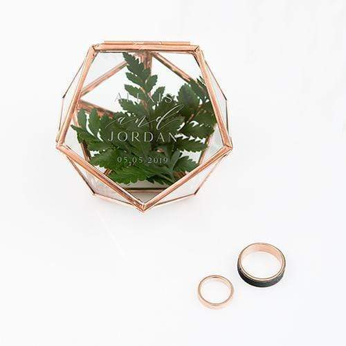 Wedding Ceremony Accessories Small Glass Geometric Terrarium Style Ring Box - Modern Couple Etching (Pack of 1) JM Weddings