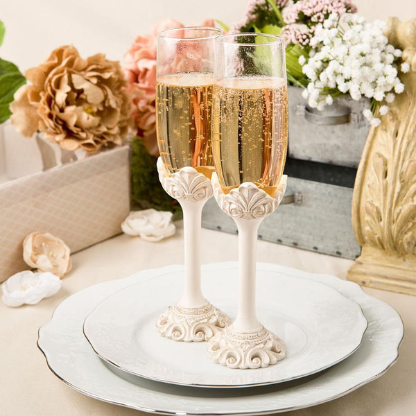 Wedding Ceremony Accessories Vintage design antique ivory set of champagne toasting glasses Fashioncraft