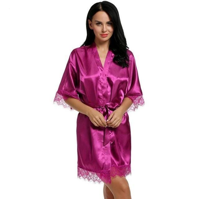 Wedding Dressing Gown - Women Short Satin Bride Robe-Purple-L-JadeMoghul Inc.
