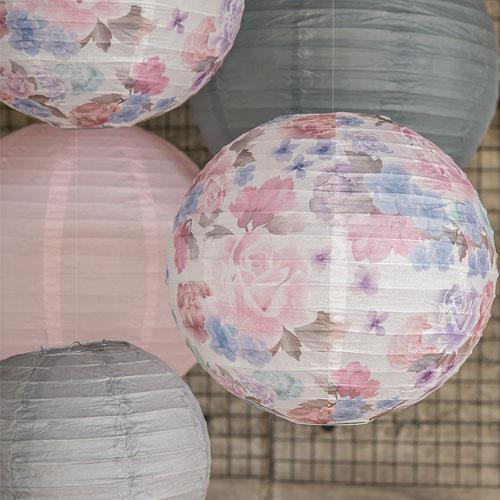 Wedding Favor Stationery Round Paper Lantern with Vintage Floral Print - Small (Pack of 1) JM Weddings