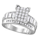 Wedding Jewelry Sterling Silver Women's Round Diamond Rectangle Cluster Bridal Wedding Engagement Ring 3/4 Cttw JadeMoghul