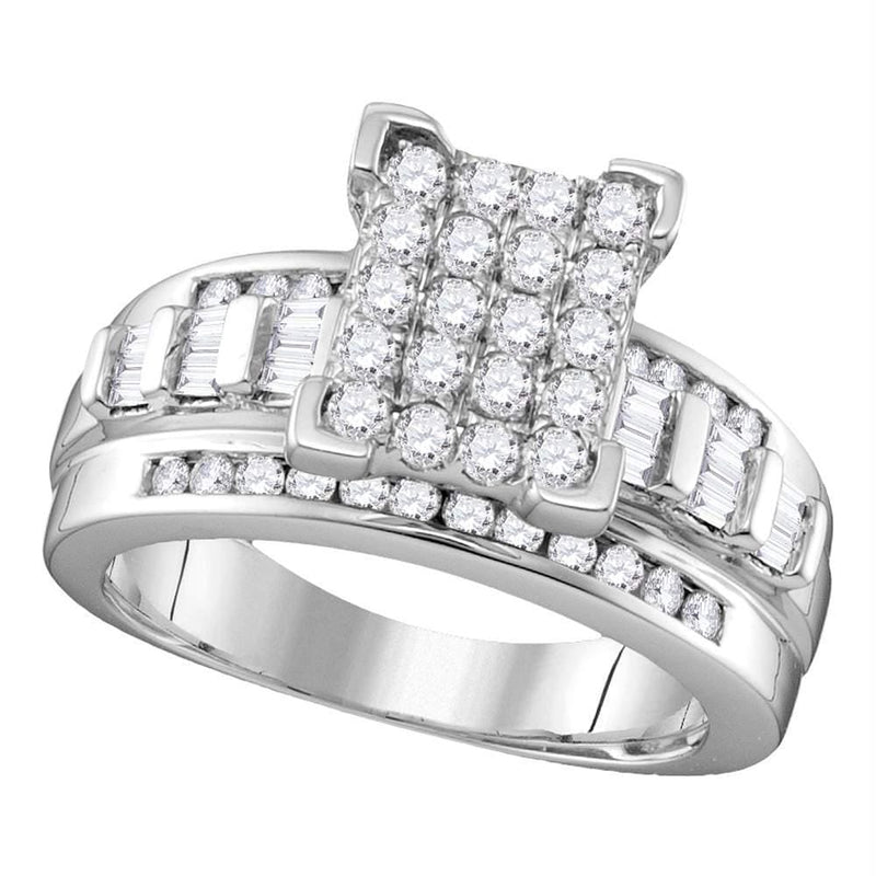 Wedding Jewelry Sterling Silver Women's Round Diamond Rectangle Cluster Bridal Wedding Engagement Ring 3/4 Cttw JadeMoghul