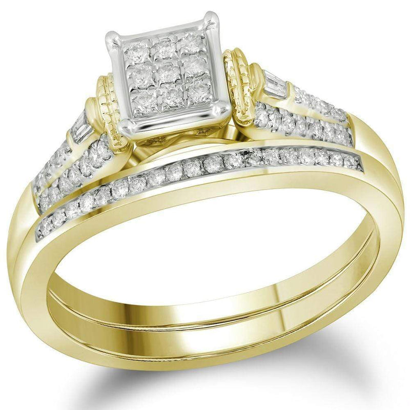 Women's 14K Yellow Gold Baguette Diamond Bridal Wedding Engagement Ring Set 1/5CT