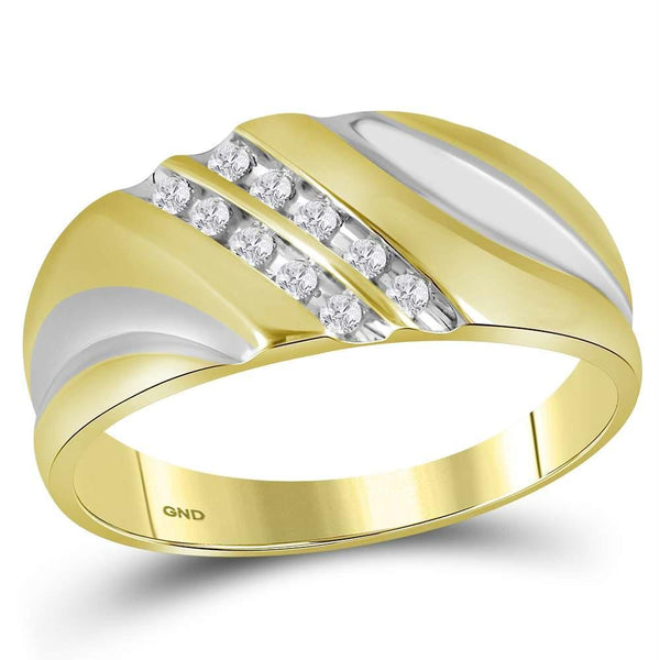Yellow-tone Sterling Silver Men's Round Diamond Wedding Band Ring 1/8 Cttw