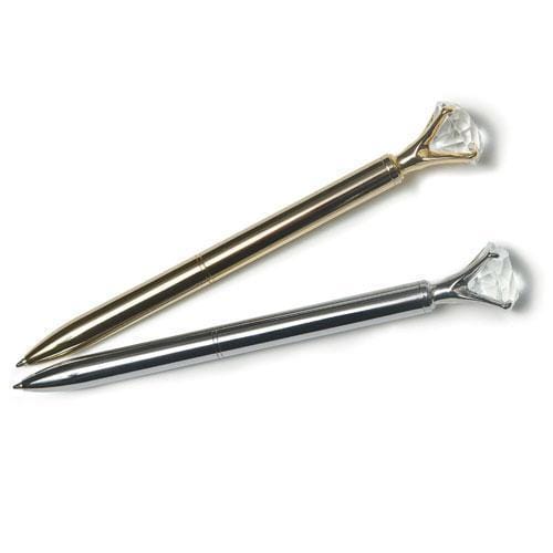 Wedding Pen with Clear Diamond Decoration Silver (Pack of 1)-Wedding Reception Accessories-JadeMoghul Inc.