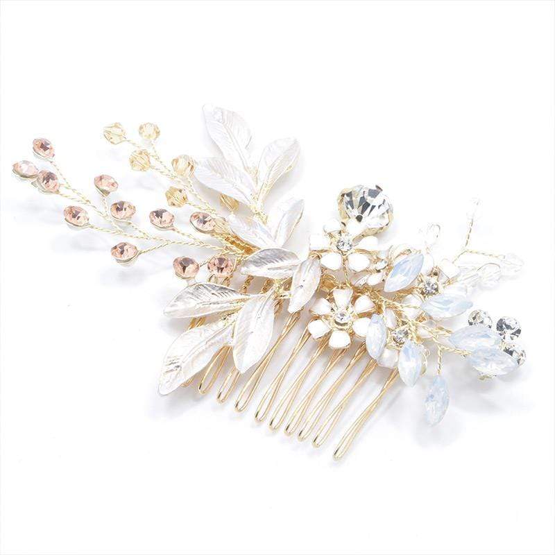Wedding Reception Accessories New Gold Plated Leaf Flower Design Wedding Crystal Hair Comb TIY