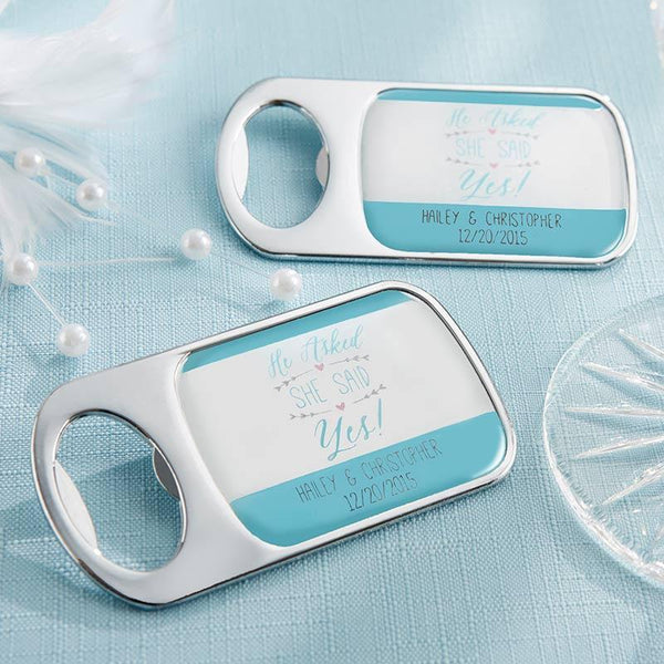 Wedding Reception Accessories Personalized Silver Bottle Opener - He Asked, She Said Yes(24 Pcs) Kate Aspen