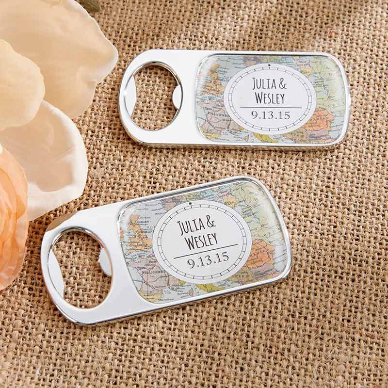 Wedding Reception Accessories Personalized Silver Bottle Opener - Travel & Adventure(24 Pcs) Kate Aspen