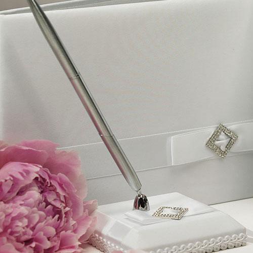 Wedding Reception Accessories Pure Elegance in Wedding White Satin Wrapped Pen Set (Pack of 1) Weddingstar