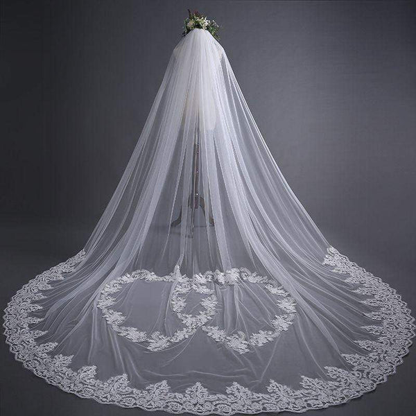 Wedding Reception Accessories Romantic Lace Double Hearts Design Women Sweep Length Train Wedding Veil TIY