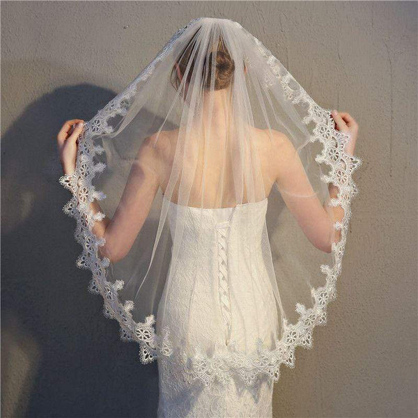 Wedding Reception Accessories Romantic Single Layer Women Good Quality Flower Lace Hemline Vintage Wedding Veil TIY