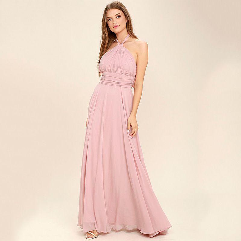 Wedding Reception Accessories Sexy Solid Color Chiffon Backless Halter Pattern Party Dress TIY