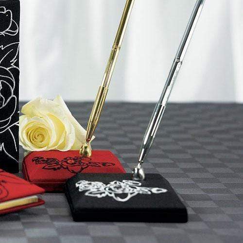 Wedding Reception Accessories Silhouettes in Bloom Pen with Base Jet Black With White (Pack of 1) JM Weddings