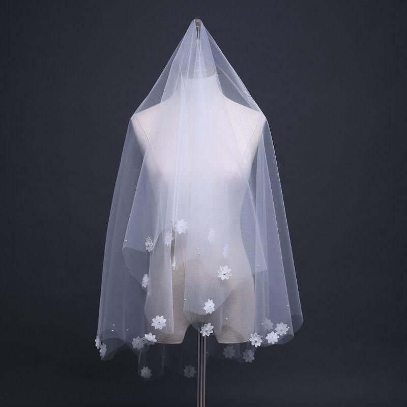 Wedding Reception Accessories Simple Flowers Design Women 1.5m Sweet Pattern Medium Length Bridal Veil TIY