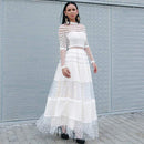 Wedding Reception Accessories Solid Color Elegant Women Mesh Patchwork Long-sleeve Lace Party Dress TIY