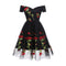 Tasteful High Quality Off Shoulder New Pattern Latest Net Dress Designs Net Floral Print Dress