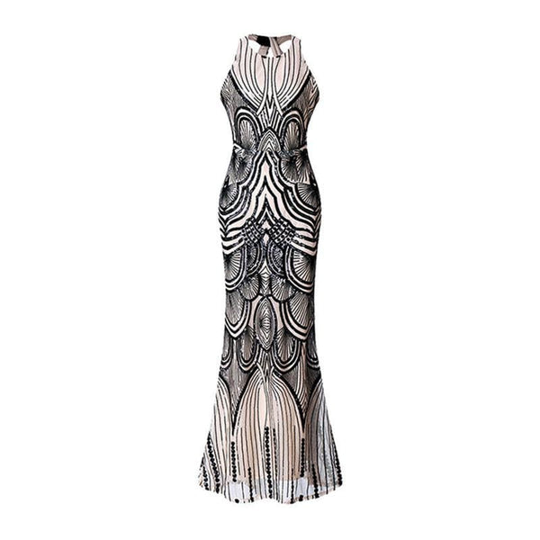 Top Grade Women Fashion Backless Shiny Sequin Fishtail Party Maxi Dress