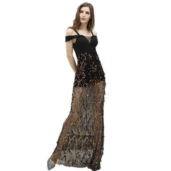 Women Sexy See-through Mesh Patchwork Shiny Sequin Party Dress