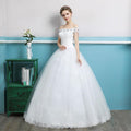 Women Shiny Acrylic Crystal Flower Decorated Off-shoulder Floor Length Wedding Gown